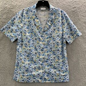 COTSWOLD Blouse Womens Size 14 Top Floral Art To Wear Blue White